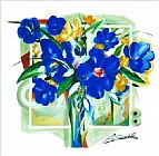 Blue Canvas Paintings - Blue Flowers In Vase